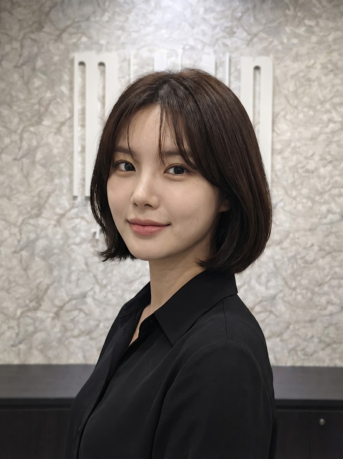 Ladies hairstyle Korean bob with soft face framing
